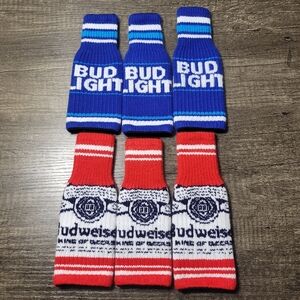 Bud Light/Budweiser 6 Pack Knit Beer Koozie Sweaters For Bottles NWOT